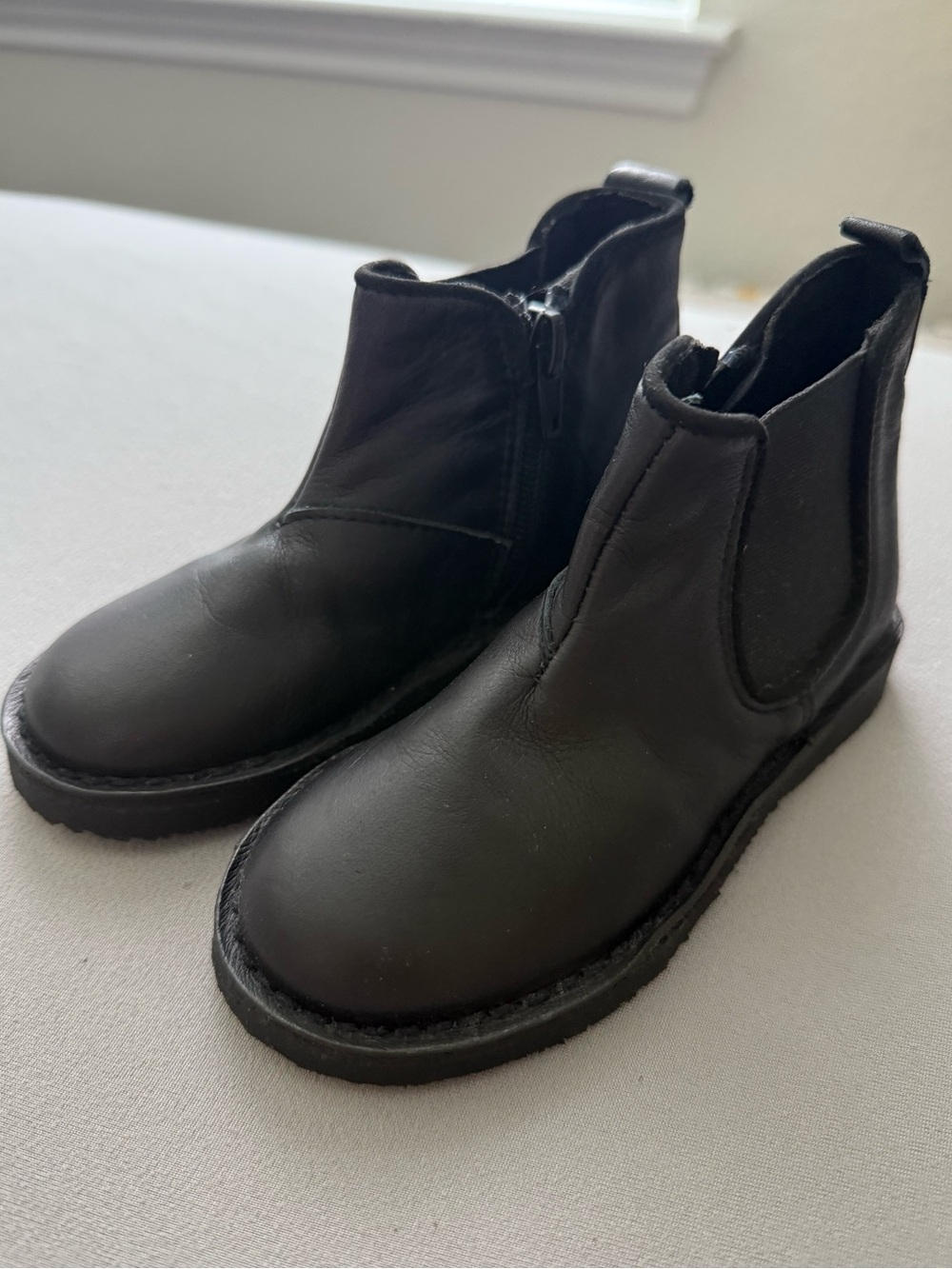 Zara Black Leather Ankle Boot with Front Zip